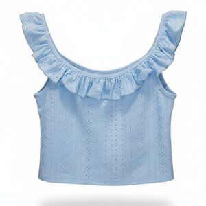 New Blue Eyelet Ruffle Collar Tank Top – Size Large